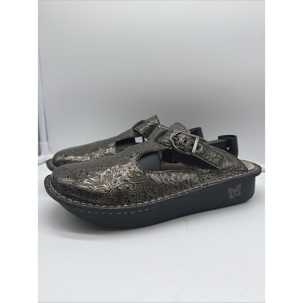 Alegria ALG-511 PG Lite Pewter Embossed Leather Clogs  Sz EU 39 US Size 8 - 8.5